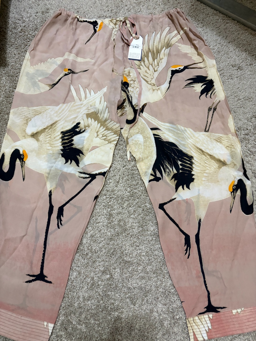 One Hundred Stars 2 Chic Flowy Crane Print Lounge Pants NWT
